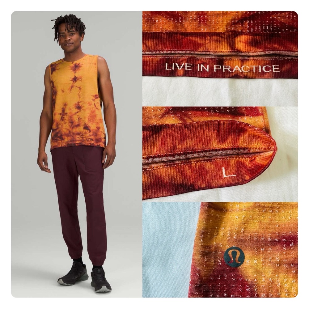 β
Lululemon Menβs Metal Vent Tech 2.0 Tie Dye Tank Top - Orange/Yellow β
- Picture 7 of 17